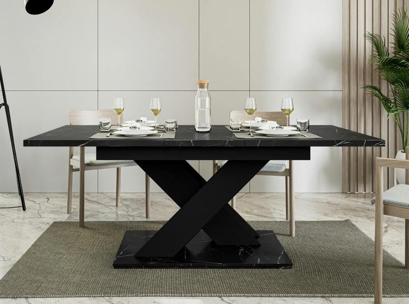 PHD Furniture BRONX Extendable Dining Table 140–180cm – Black Royal Marble Effect