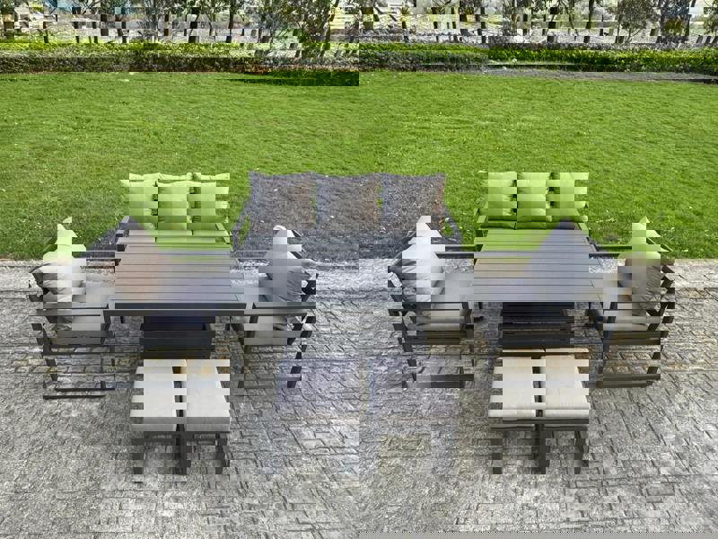 Fimous 7 Seater Aluminium Garden Furniture Set with Adjustable Rising Dining Table, 2 Chairs, 2 Footstools - Dark Grey