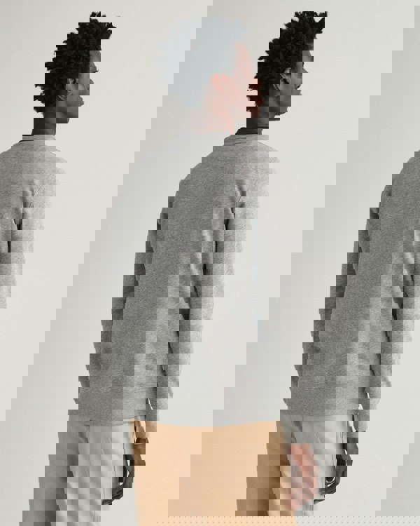 GANT Mens Regular Fit Shield Logo Crew Neck Sweatshirt - 93 Grey Melange