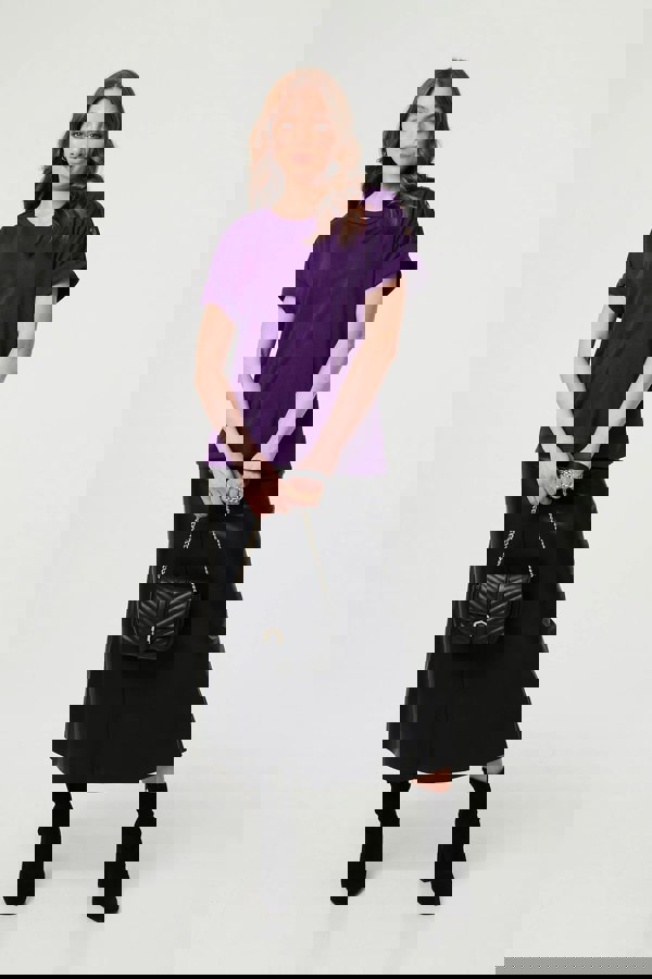 Purple | Button Trim Short Sleeve Relaxed Top