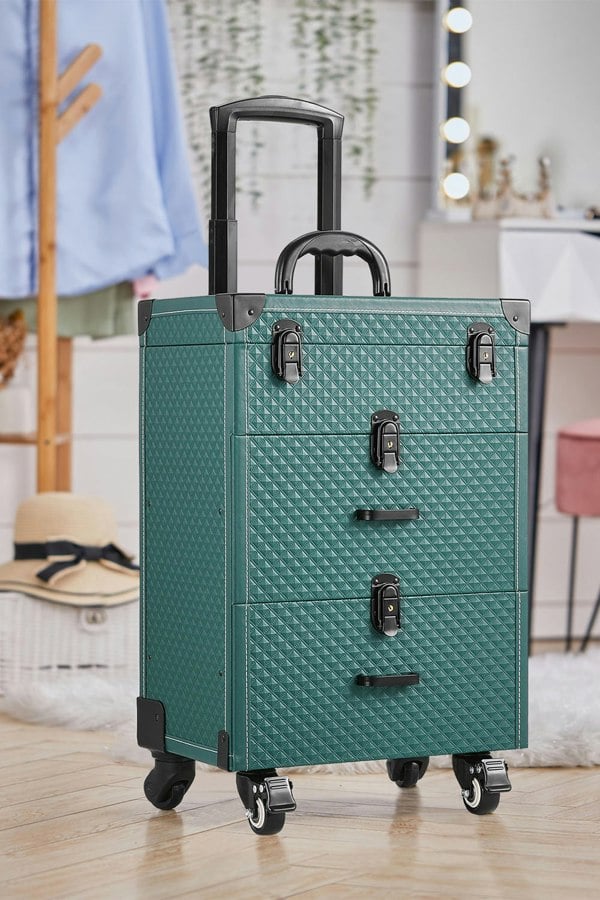 Living and Home 3 in 1 Professional Rolling Cosmetic Train Case Trolley Case Beauty Storage Box for Hairdressing Beauty