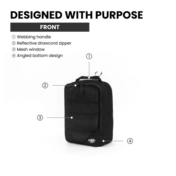 CabinZero Classic Clean Dirty Packing Cube M, Two Compartments and Mesh Window, Clamshell Opening