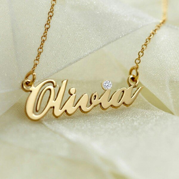 Christopher James of London 9ct Yellow Gold Plated Carrie Style Personalised Name Necklace With Diamond
