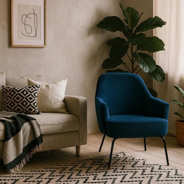 Wyld Haus Kobe Navy Blue Velvet Lounge Accent Chair
