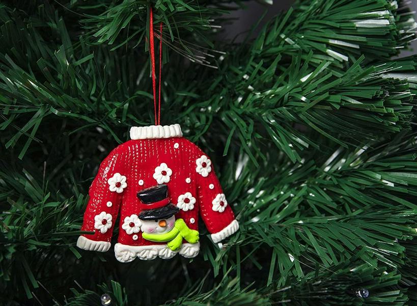 Ceramic Christmas Tree Hanging Decorations in Jumper Shapes, Multicolour Pack Sizes image 3