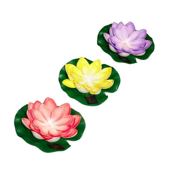 Gardenwize Pack of 3 Solar Floating Lotus Lights – Warm White LED Pond Lights