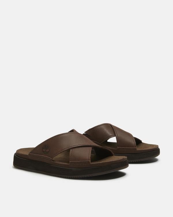 Timberland Casco Cove Cross Strap Full Grain Leather Mens Sandals - Dark Brown | CHO | Designer Mens Sandals