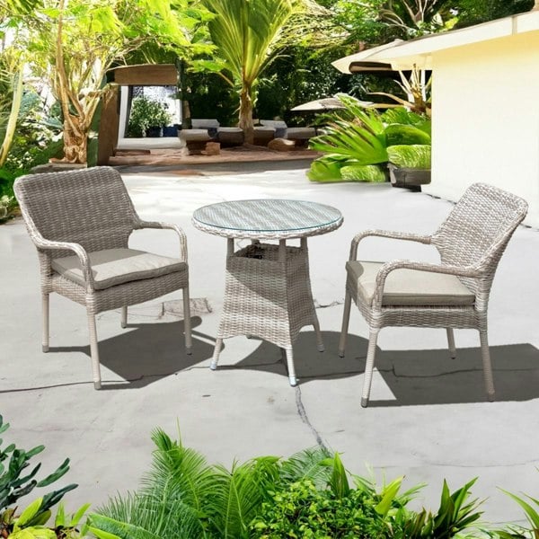 Oseasons Palmera Rattan Stacking 2 Seat Bistro Set in Sandy White