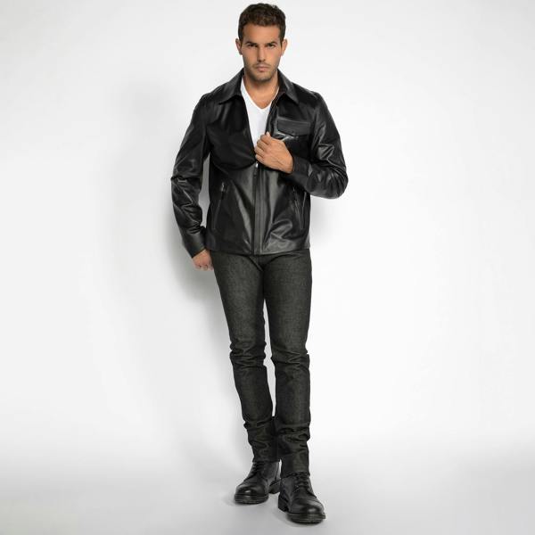 The Jet Black Leather Jacket - Premium Men's Patterned Shirt by Claudio Lugli | Bold Design, Tailored Fit, Best Printed Shirts