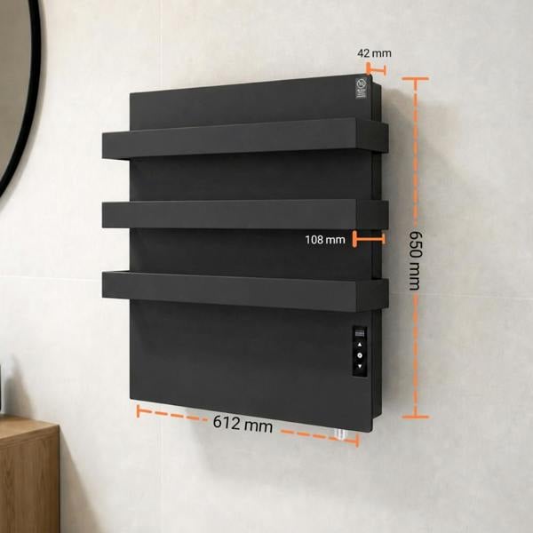 Mirrorstone Heating 500W Quartz Glass Wi-Fi Towel Rail Infrared Heating Panel (Available in Black or White) - Electric Panel Heater
