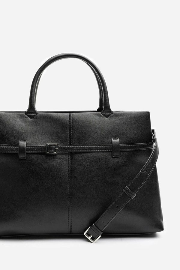 Where's That From Flores Luxury Structured Leather Tote Bag in Black