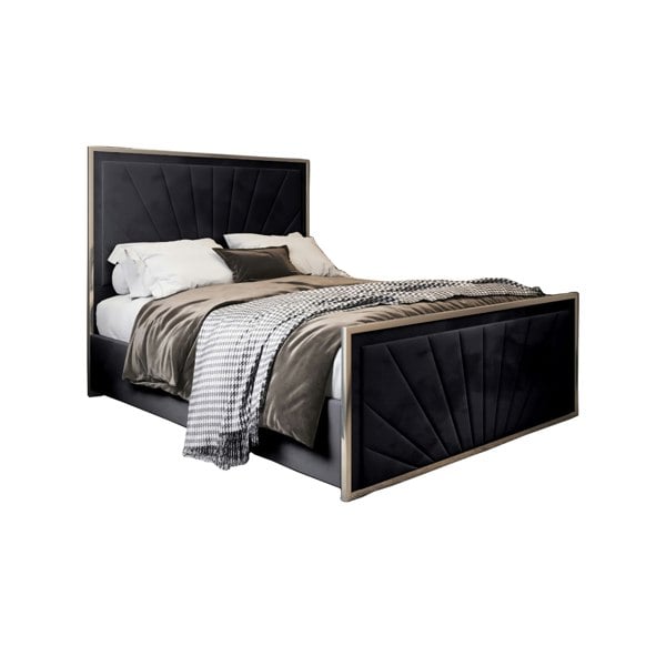 Casa Magna Roxy Upholstered Soft Velvet Metal Bed Frame - Black