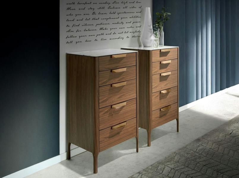 Angel Cerdá Walnut Chiffonier With Marble-look Glass Top 7039