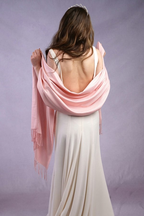 Antonia York Blush Peachy Pink | Drew Pashmina Super Soft Large Special Occasion Wrap with Tassels