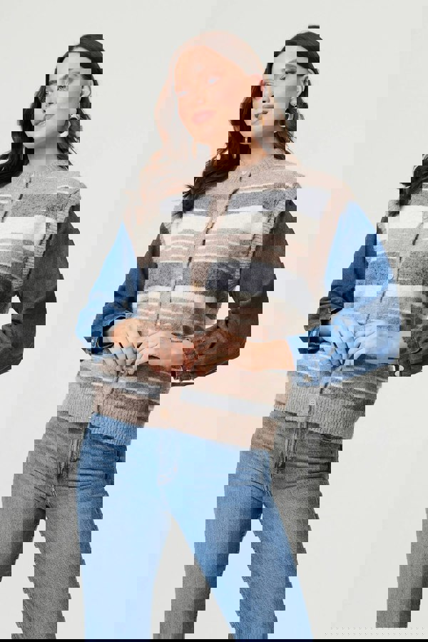 Grey | Denim Knit Contrast Texture Jacket
