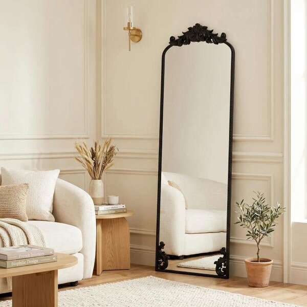 Floor Mirror, 50 x 160 cm Full Length Mirror with Baroque Metal Frame for Bedroom, Living Room, Dressing Room, Black