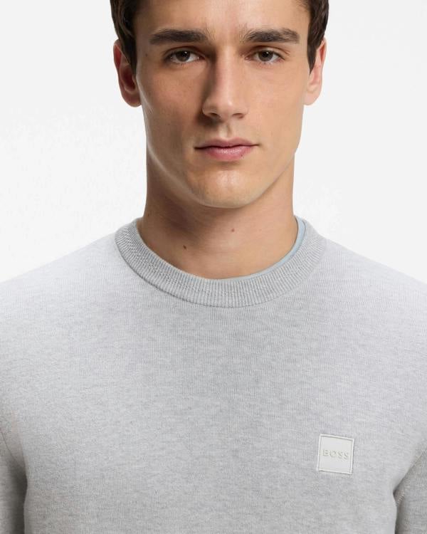 BOSS Orange Kanovano Mens Crew Neck Jumper - Open Grey 086 | CHO | Designer Mens Jumpers