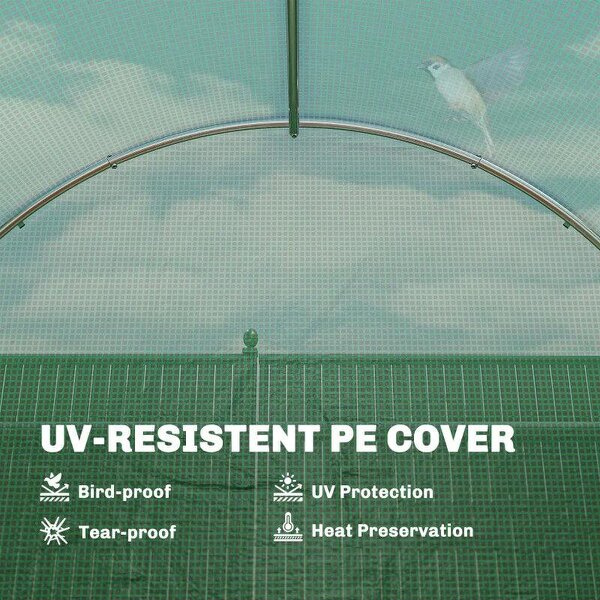 2 x 3 m Walk-in Polytunnel Greenhouse with Hinged Door and 6 Roll Up Mesh Windows, Garden Tunnel Warm House Tent, Green