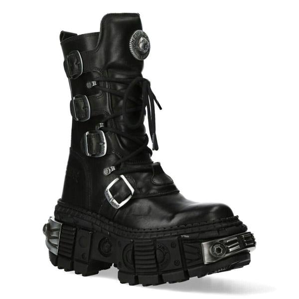 New Rock Mid Calf Gothic Leather Boots-WALL1473-S3