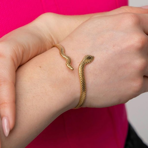 The Colourful Aura Stainless Steel Gold Plated Snake Shape Slim Open Split Cuff Bangle Bracelet