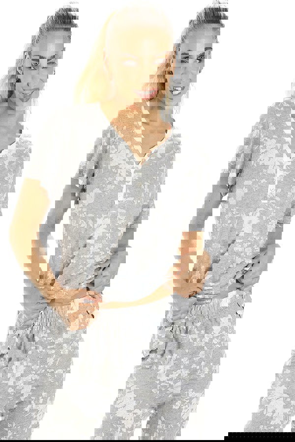 Camille Grey Lightweight Floral Capri Pyjama Set