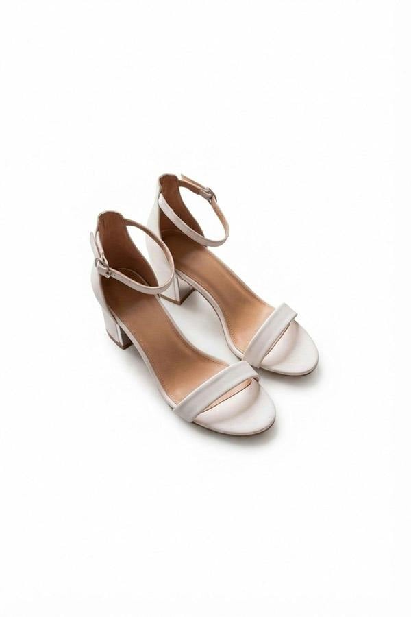Zara Womens Ankle Strap Block Heel Sandals - WHITE_wb