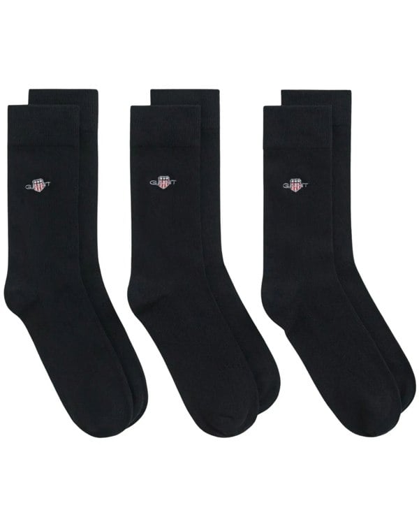 GANT 3-Pack Shield Logo Socks, Black