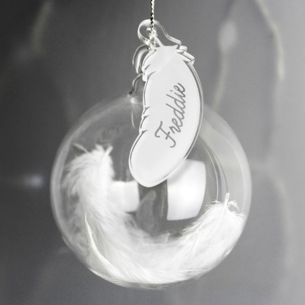 Personalised Memento Company Personalised White Feather Glass Bauble