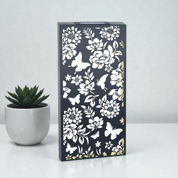 EDH Door Hardware Large Solar Wall Panel with Butterfly & Floral Design – Outdoor Metal LED Garden Wall Art – 60cm x 30cm