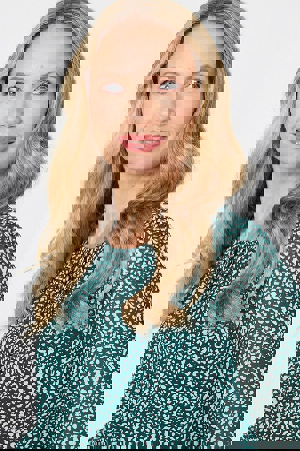 Teal | Printed Long Sleeve Semi Sheer Blouse
