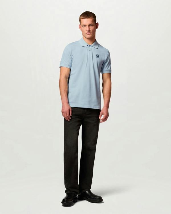 Belstaff Mens Logo Polo - Mist Blue | CHO | Designer Mens Short Sleeve Polo Shirts