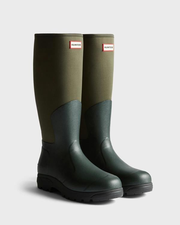 Hunter Unisex Balmoral Neoprene Tall Boot - Dark Olive/Black | CHO | Designer Unisex Tall Wellies