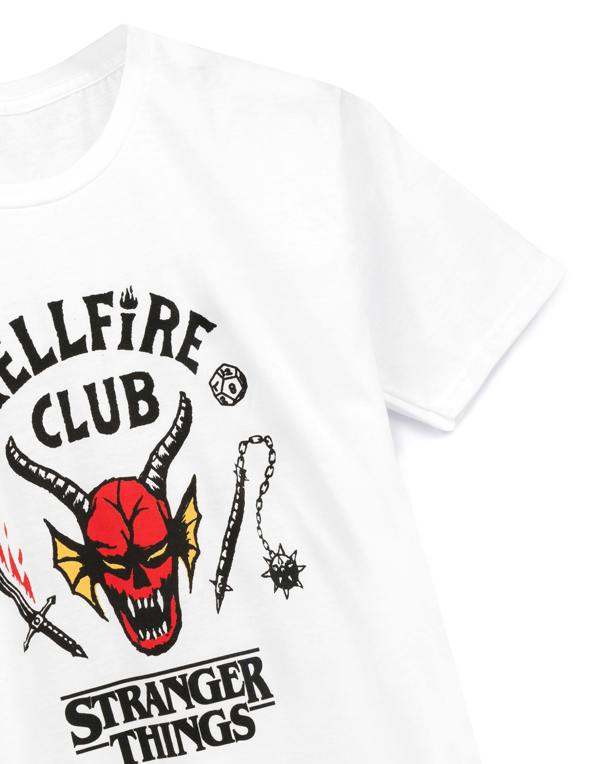 Stranger Things Unisex Kids White Hellfire Club Logo Print Short Sleeved T-Shirt