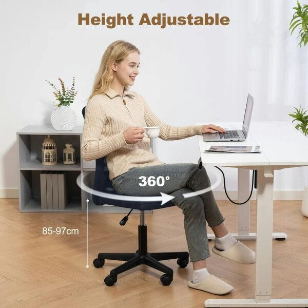 Bobobiy Computer Desk Chair, Mesh Office Chair with Adjustable Height and Swivel Wheels, Armless Study Chair, Dark Grey
