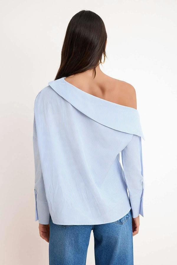 WOVCOR Asymmetric Neck Long Sleeve Woven Blouse
