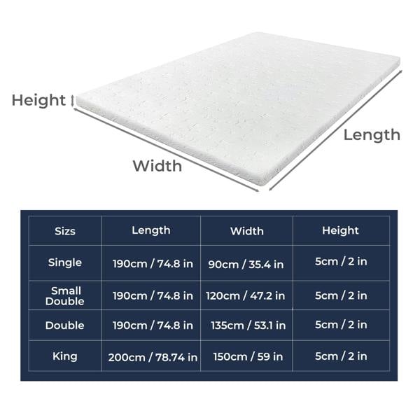 Lavio Mattress Topper Memory Foam Cooling Bamboo 2 Layer Single Double King 5cm