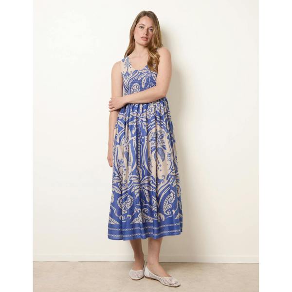 Blue Vanilla Sleeveless Shirred Dress