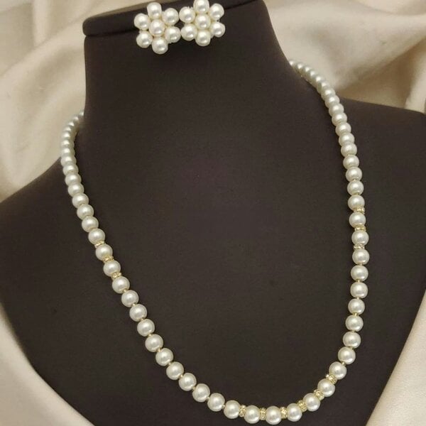 The Colourful Aura White Round Pearl Bridesmaid Statement Necklace and Earring Set