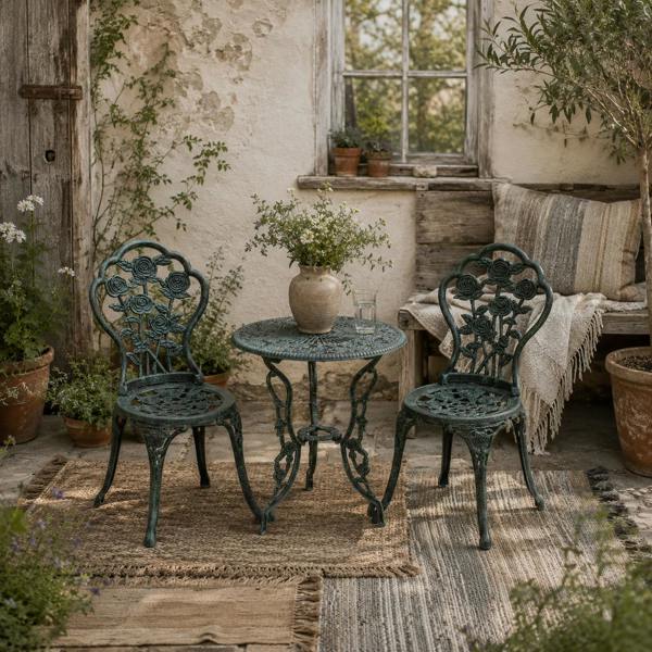 Wyld Haus Lafira 3 Piece Cast Aluminium Garden Bistro Table And Chair Set In Green