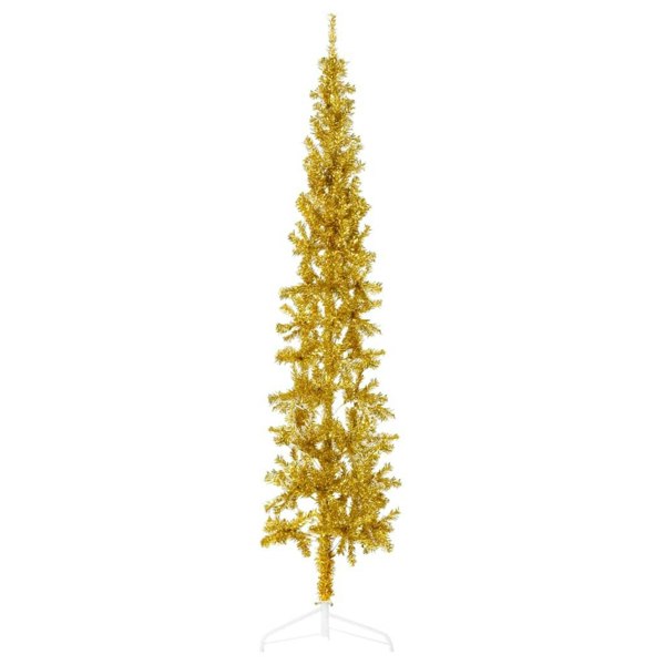 Berkfield Slim Artificial Half Christmas Tree with Stand Gold 210 cm