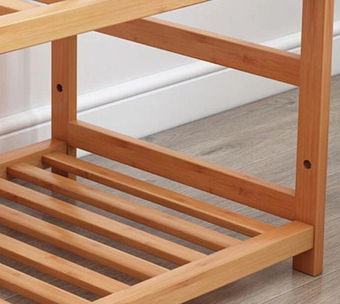 Modcraft Wooden Clothes Rail Garment Rack with Storage Shelves & Pulley Wheels – Natural Wood Coat & Clothes Hanger Stand
