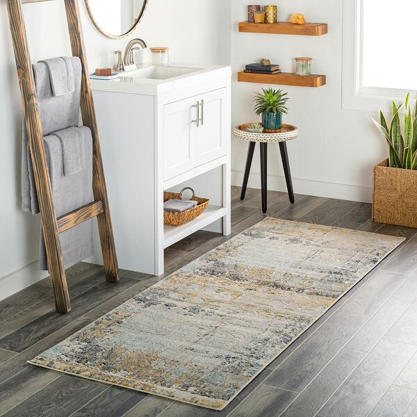 Livabliss City CIT2378 Abstract Yellow Grey Blue Modern Marble Rug - 80 x 220 cm