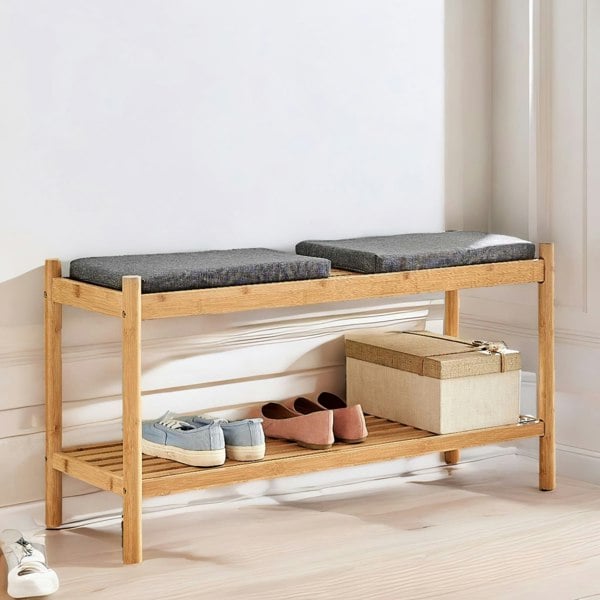 Rafaelo Mobilia Bamboo Shoe Storage Bench With 2 Cushioned Seat