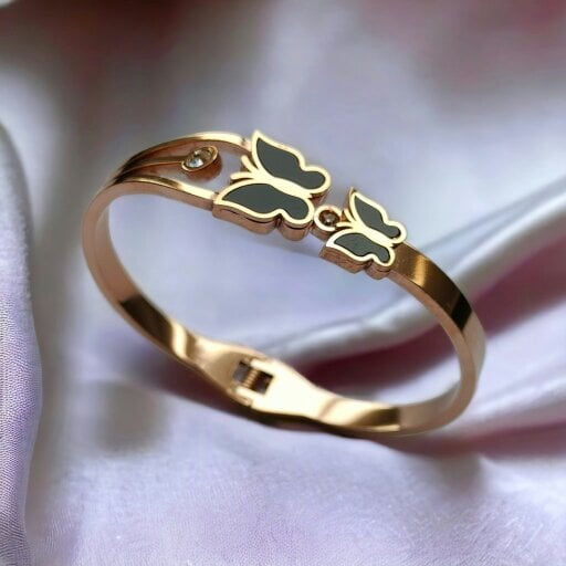 The Colourful Aura Rose Gold Dual Butterfly Slim Magnetic Design Bangle Bracelet