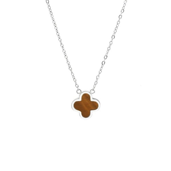 Say It With Tiger Eye Crystal Clover Necklace - Silver