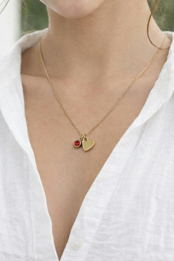 SVNX Mini Heart & July Birthstone Necklace in Gold - Gift Boxed
