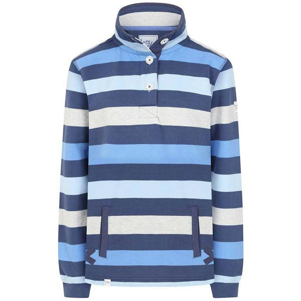Lazy Jacks Womens/Ladies Striped Button Neck Sweatshirt - Winter Blues - 