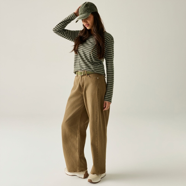 Regatta Womens Federica Stripe Long-Sleeved T-Shirt - Dark Khaki/Light Vanilla