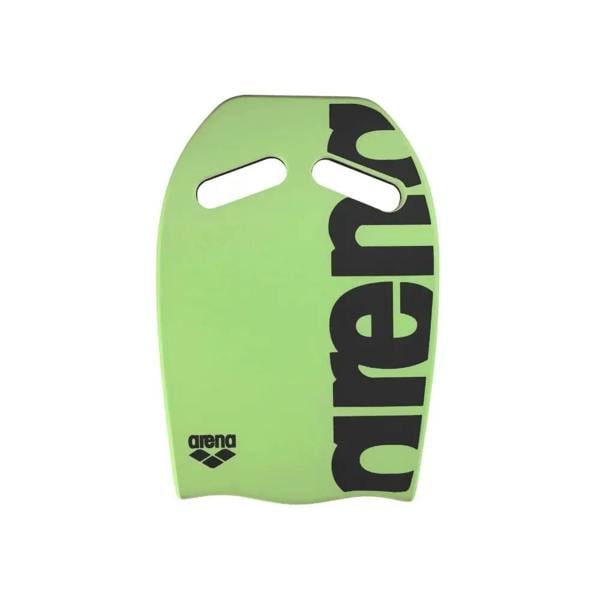 Lime green Arena kickboard with black logo and grip holes