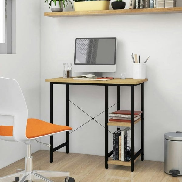 Berkfield Computer Desk Black and Light Oak 80x40x72 cm MDF and Metal